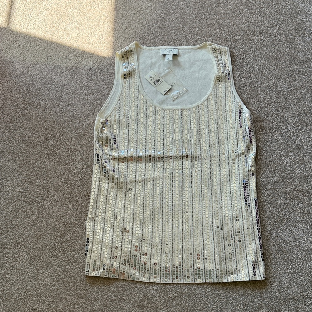 LOFT Cream Sequin Embellished Top